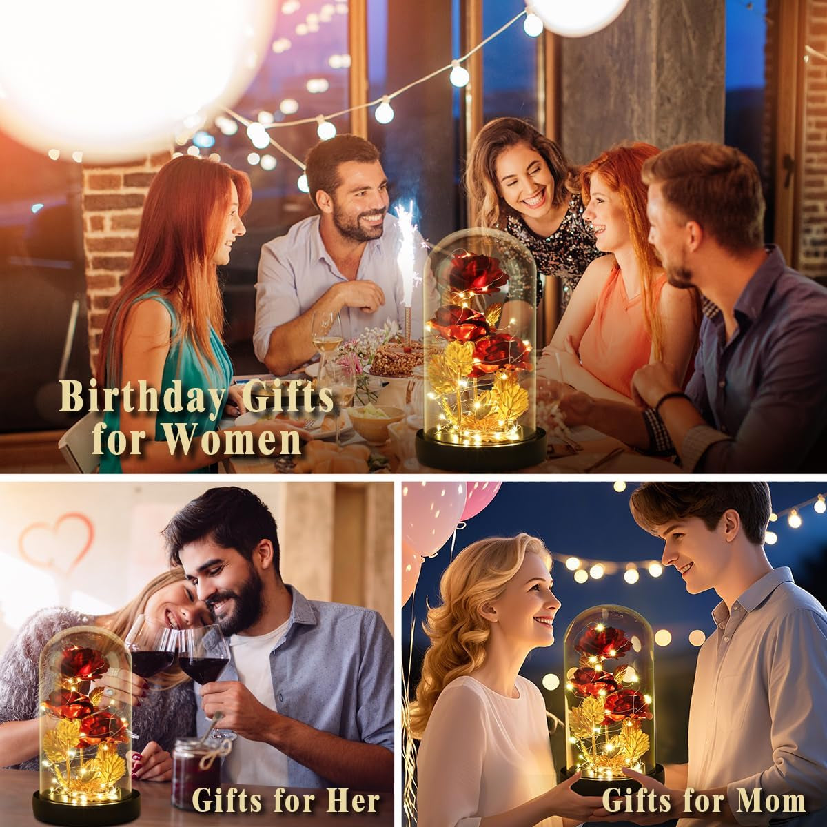 Valentines Day Rose Gifts for Her Galaxy Flower Rose in Glass Dome with 2 Light Modes,Enchanted Rose Light up Rose Valentines Anniversary Birthday Gifts for Wife Girlfriend Women Mom Best Friend Her