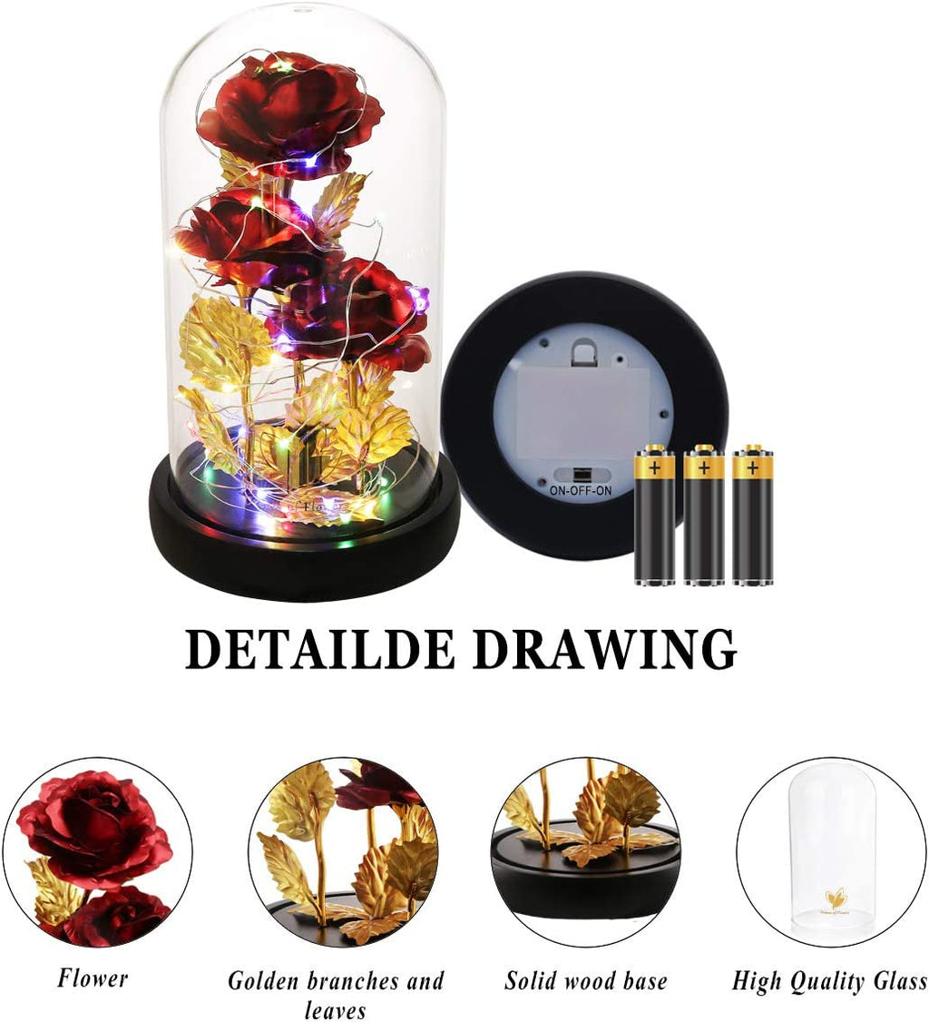 Valentines Day Rose Gifts for Her Galaxy Flower Rose in Glass Dome with 2 Light Modes,Enchanted Rose Light up Rose Valentines Anniversary Birthday Gifts for Wife Girlfriend Women Mom Best Friend Her