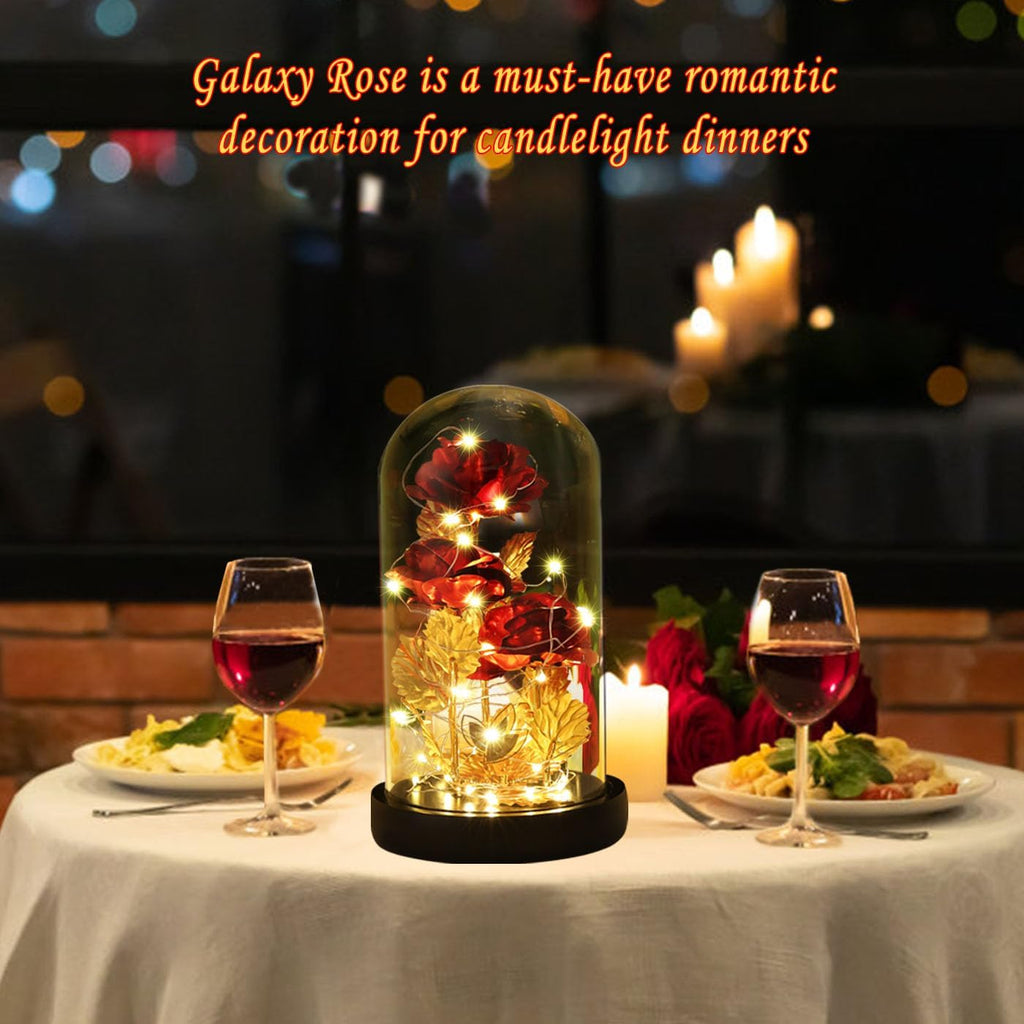 Valentines Day Rose Gifts for Her Galaxy Flower Rose in Glass Dome with 2 Light Modes,Enchanted Rose Light up Rose Valentines Anniversary Birthday Gifts for Wife Girlfriend Women Mom Best Friend Her