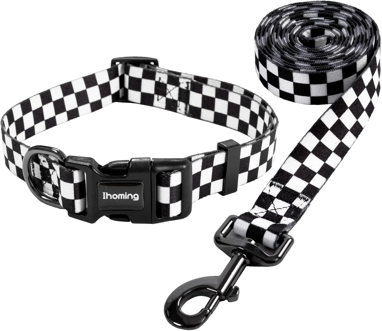 Dog Collar and Leash Set for Daily Outdoor Walking Running Training, Chess Board Design for Large Boys Girls Dogs Cats Pets, L-Up to 80LBS