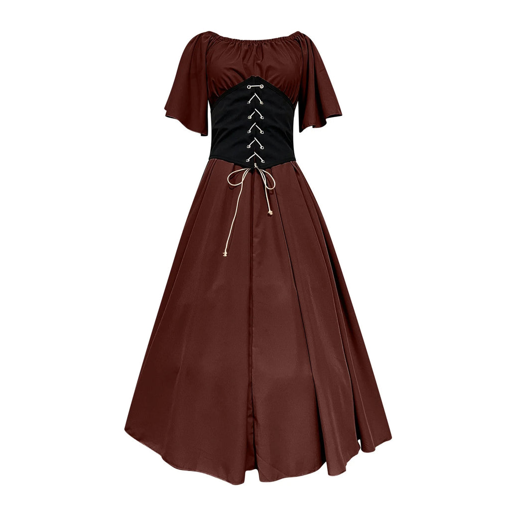 Womens Renaissance Faire Dresses Medieval Irish Traditional plus Size Dresses Ruffle over Dress Corset Retro Cosplay Gown